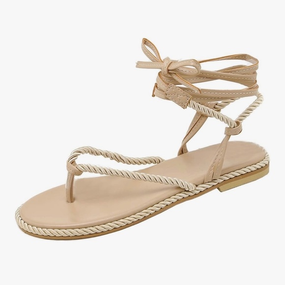 Lace Up Strap Flat Sandals Toe Thong Tie Up Gladiator Rope Summer Shoes - Picture 1 of 7